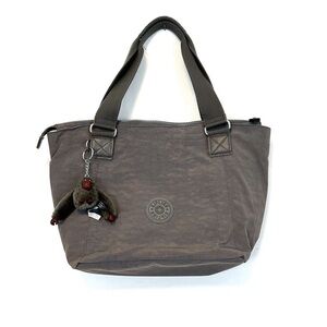 Kipling | Grey Nylon Tote Bag with Fernanda Gorilla Keychain